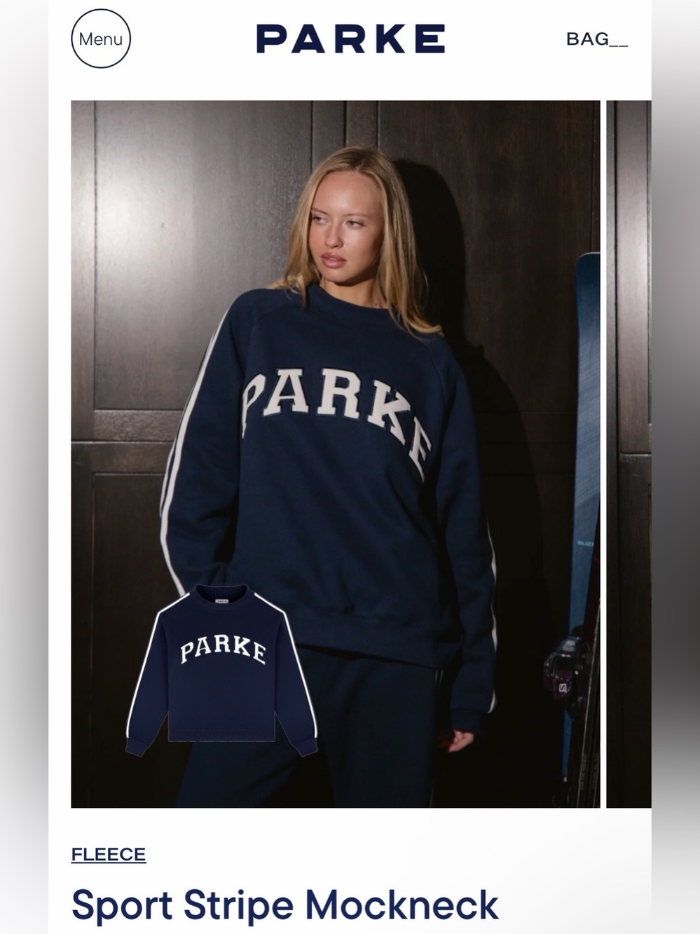 New Parke Sport Stripe Varsity Sweatshirt in Shadow S/M